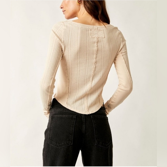 Free People Eyes On You Long Sleeve Size L/Birch - Picture 2 of 6
